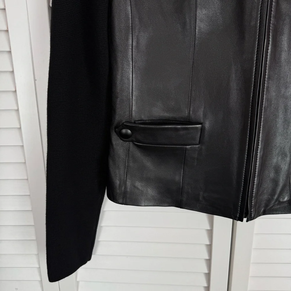 Classiques Entier Leather Multimedia Jacket Wool Sleeves Moto Black Size XS - Picture 6 of 10